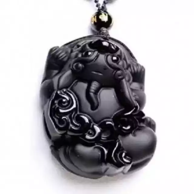 Natural 100% Obsidian Carved Pi Xiu Lucky Amulet Pendant Fashion Cross Jewelry