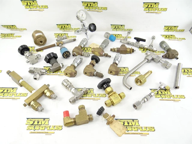 Large Lot Of Assorted Brass & Stainless Steel Pipe Fittings Valves & Gage