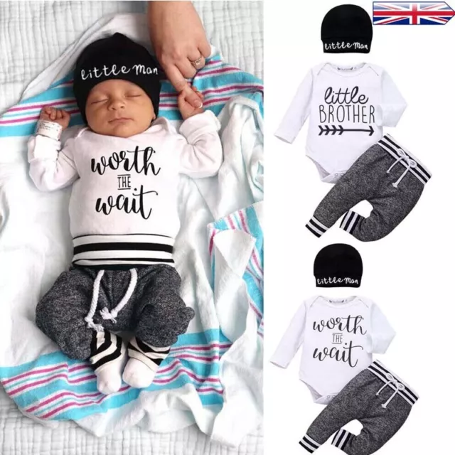 UK Newborn Baby Boy Matching Clothes Little Man Tops Romper Pants Brother Outfit