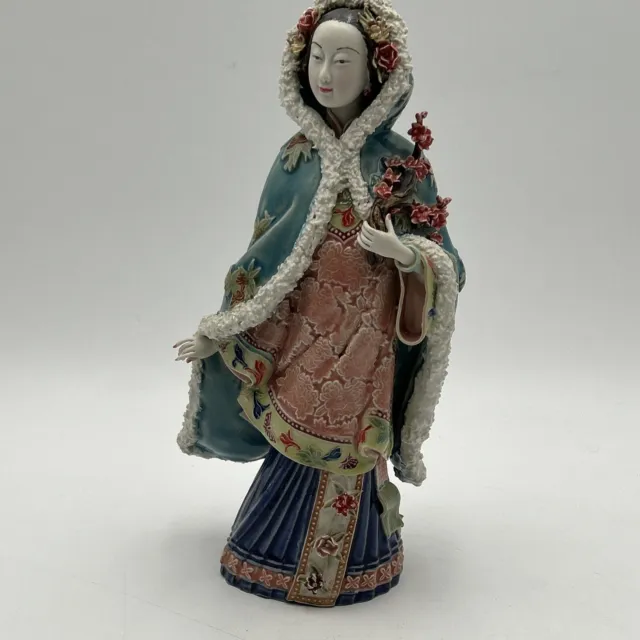 VTG 11.5” Chinese Porcelain ShiWan Woman Wearing Cape Figurine