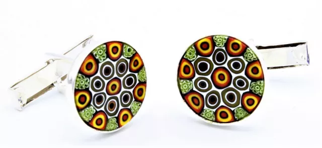 Gemelli Polsini Cufflinks Argento 925 e Murrine Vetro di Murano Made in Italy