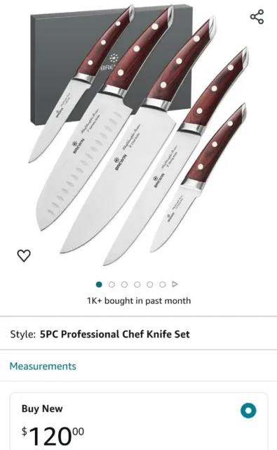 Juego de cuchillos de chef japoneses Brewin CHEFILOSOPHI 5 PIEZAS con elegante madera roja de pakka...