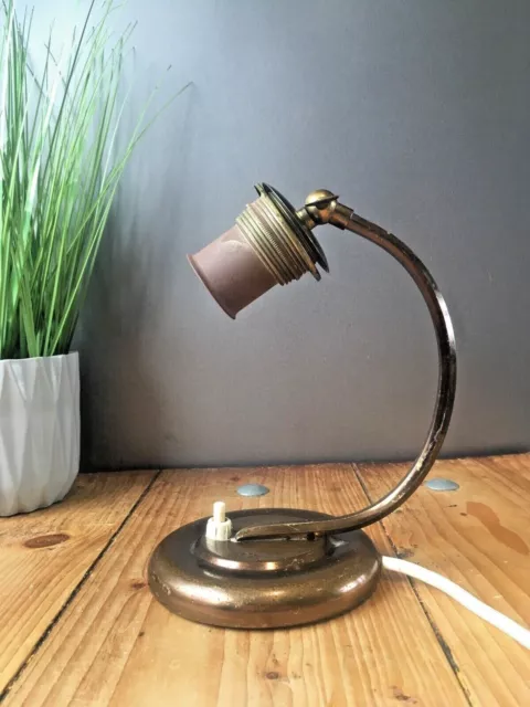 Art Deco Articulated European Bronze Tone Push Switch Bedside Table / Desk Lamp