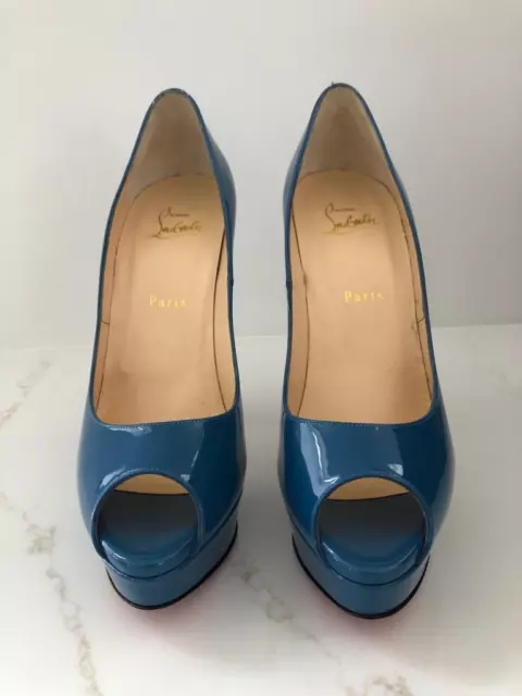 Christian Louboutin Blue Patent Leather Lady Peep Toe Platform Pumps 2