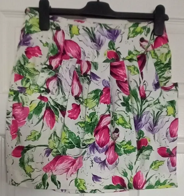 River Island Mini Skirt UK 8 Multicoloured Floral Zip Fastener Front Pockets VGC