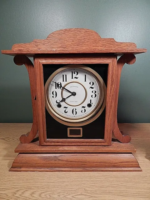 Ingraham 8 Day Arts And Crafts Solid Oak Shelf Or Mantel Clock