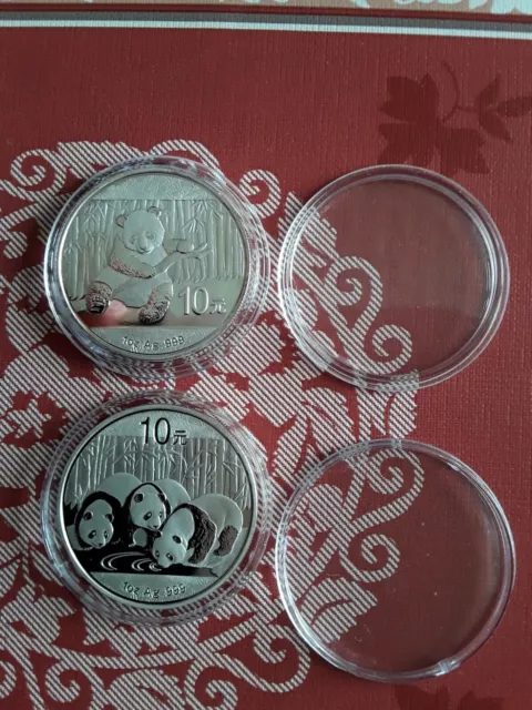 Cina Panda 10 Yuan N* 2 Once  Argento Puro Anno 2013+2014 Fdc /Fondo Specchiio.