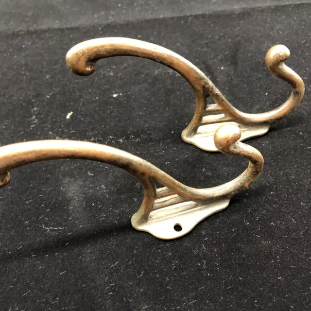 Vintage set of double brass hooks old original patina