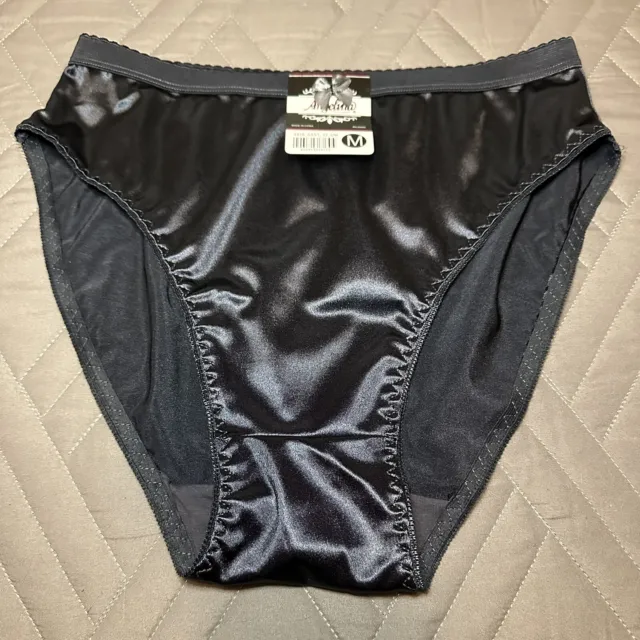 NWT Shiny Slick Gunmetal Gray Second Skin Satin Nylon Bikini Panties Size M/6