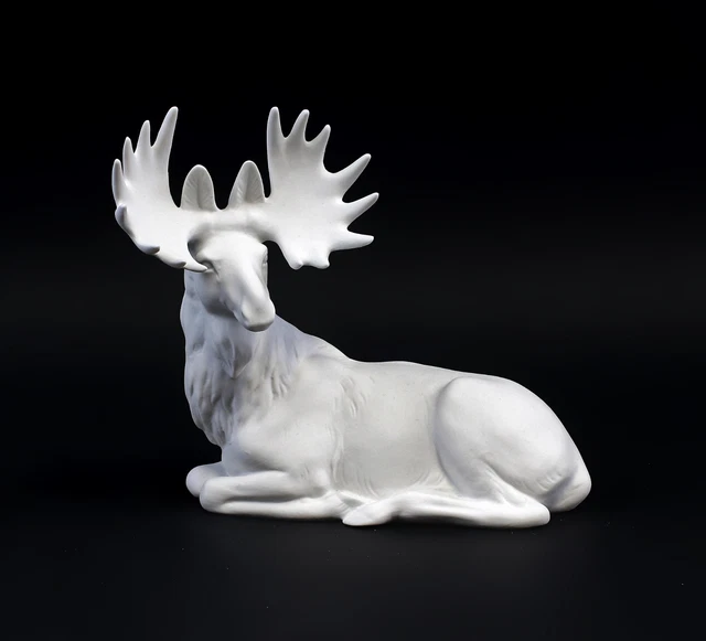 9942781 Porcelana Figura Alce Reclinable Blanco Bisquit Wagner & Apel 17x15cm
