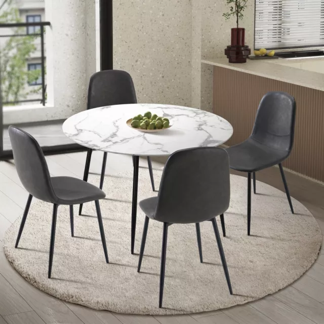 Oikiture 110cm Round Dining Table with 4PCS Dining Chairs PU Grey