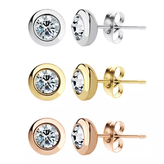 555Jewelry Womens Pair Round Circle Solitaire Cubic Zirconia Bezel Stud Earrings