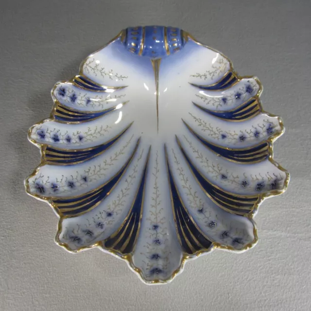 Carl Tielsch CT Altwasser Porcelain Flow Blue & Gold Shell Bowl - Art Nouveau