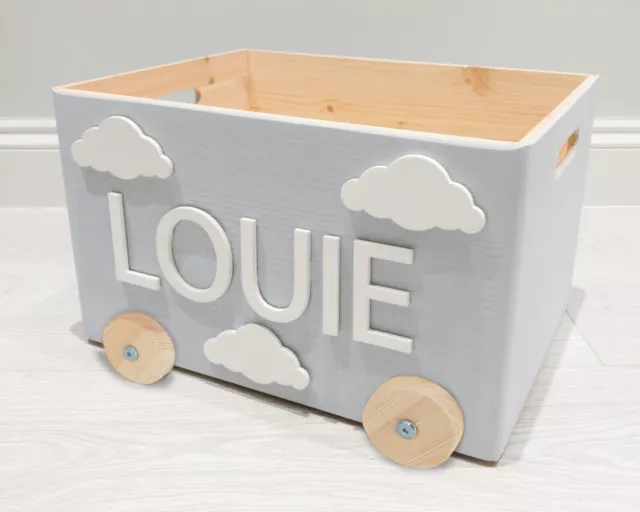 Personalised wooden toy box with wheels