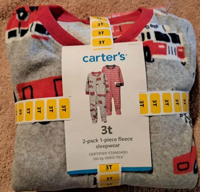 Carter's 3t 2 pack 1 Piece Fleece Pajamas Fire Truck NEW Carter's 3t 2 pack 1 Piece Fleece Pajamas Fire Truck NEW