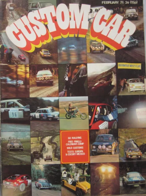 Custom Car magazine February 1971 featuring Lotus Europa, Ford Mexico, Jensen