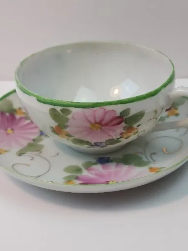 Stunning & Delicate Early 19th Century Bone China Hand Painted Cup and Saucer