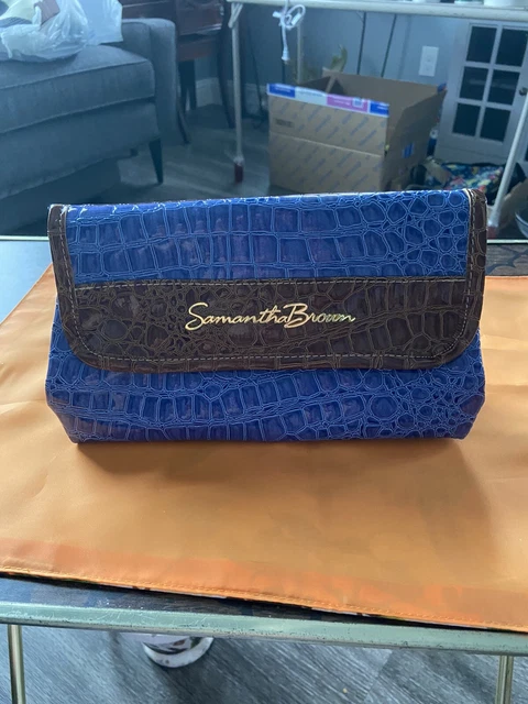 Nwot Samantha Brown Blue Croc Travel Purse / Cosmetic Bag *New* Yellow Inside