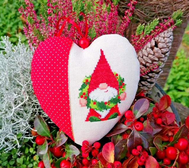 Acufactum Deko Herz❤️ Winter Wichtel Gnom DMC Advent🎄 Weihnachten Noel Kranz