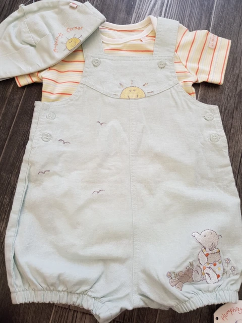 Bnwt Humphreys Corner Dungarees Bodysuit Hat Piece 9-12 Months Summer Holiday