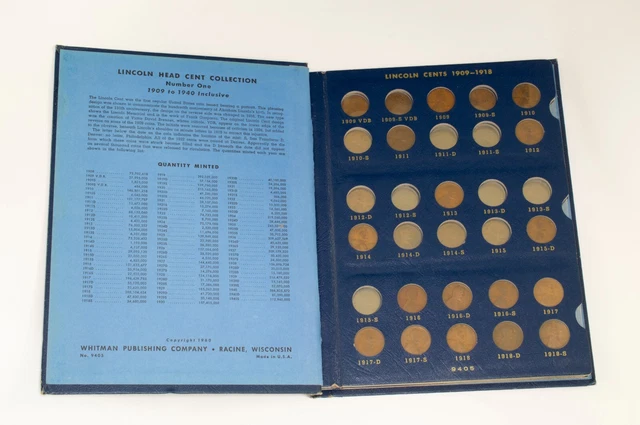 1909-1940 1c Whitman #9405 Lincoln Cent Album Wheat Set 65 coins