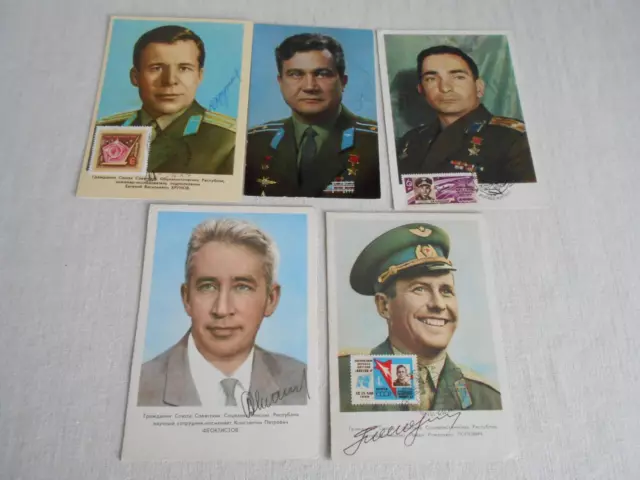 5x Portraitkarten alle original signiert Kosmonauten Space
