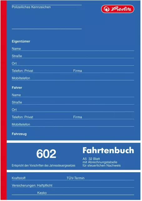 Herlitz Fahrtenbuch A5 602- 32 Blatt