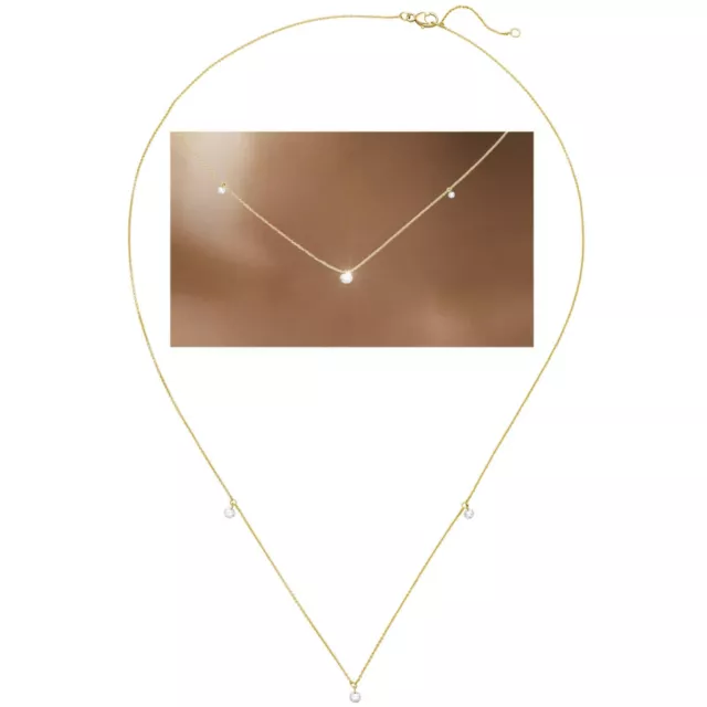 Feine Halskette 750 echt Gold 3 kleine Diamant-Anhänger 0,18 ct. 18 Karat neu