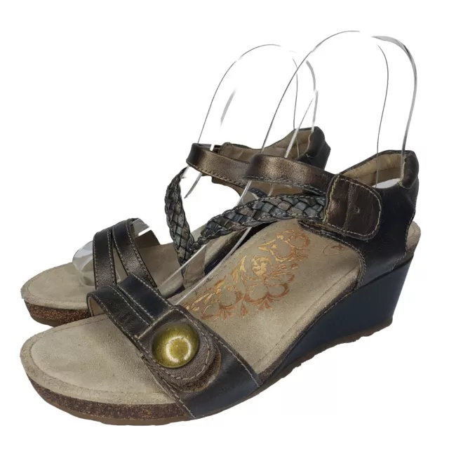 AETREX JILLIAN BRAIDED Strap Bronze Leather Sandals Women's Size 6 US ...
