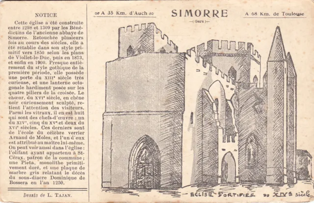 Antique GERS SIMORRE Fortified Church Stamped Engraving Postcard