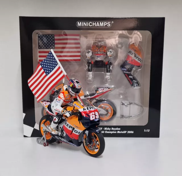 MINICHAMPS 1:12 Modèle Motogp Die Cast Honda RC211V N.Hayden 2006 Modélisme