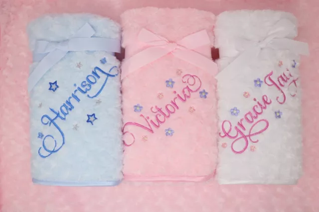 Personalised Luxury Rose fur / Dimpled / Fleece Baby Blanket Script font