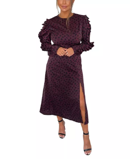 AX Paris Women's Size 8 Purple Printed Long Pleated Sleeve Midi Dress