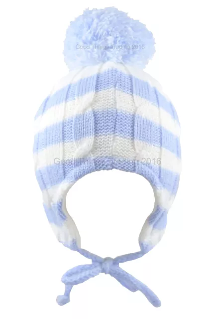 Baby Pom Pom Hat Beanie Bobble Cap Knitted Winter Girl Boy Striped Newborn-12 M 2