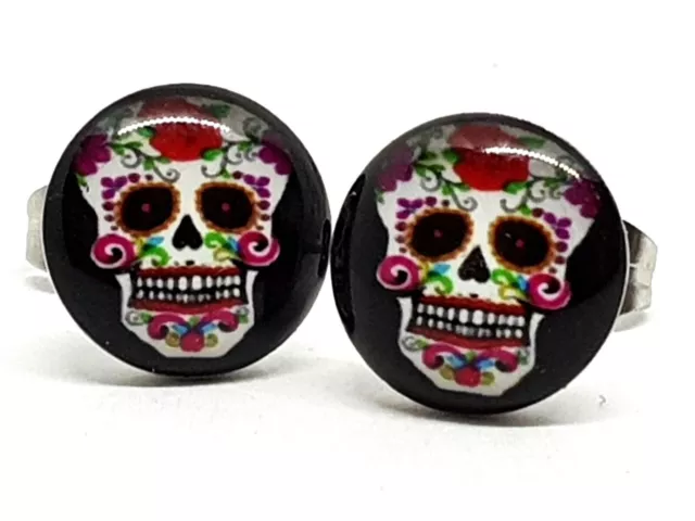 Aretes de calavera de azúcar Edgy Day Of The Dead Mexico Tattoo Stud...