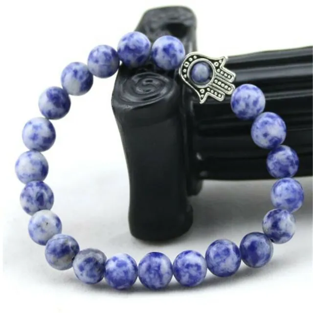 8mm Lapis Lazuli Gemstone Mala Bracelet 7.5 inches Yoga Wrist Bless Buddhism