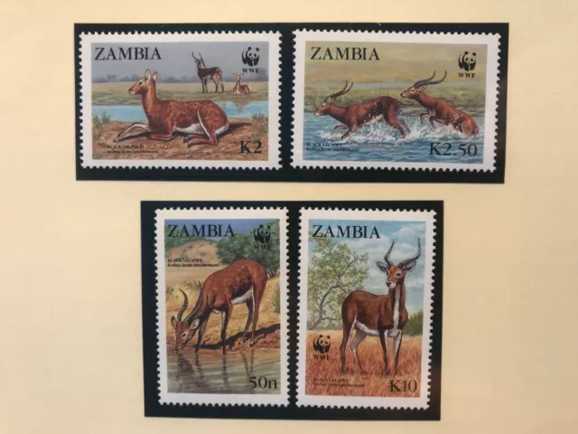 Sambia 1987 Satz WWF Schwarze Litschi Antilope postfrisch