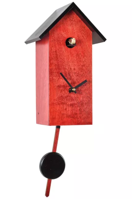 Eble - reloj de cuco moderno rojo madera auténtica movimiento de cuarzo 29 cm- 27755 reloj de cuco...