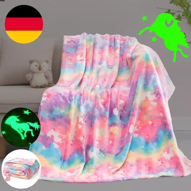 Ievery Einhorn Decke Kuscheldecke Kinder Mädchen Flauschige Decke Glow in the Da