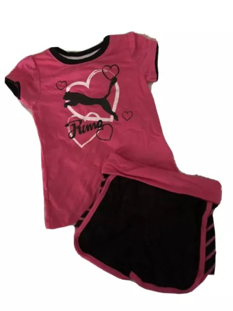 New ~ Nwt ~ Puma Baby Girls Athletic 2Pc Shorts Set~ Pink Black 18 Months