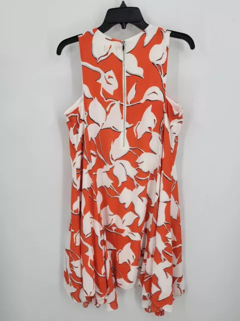 Christin Michaels Dress Womens 10 Orange White Floral Sleeveless Asymmetric Hem 2