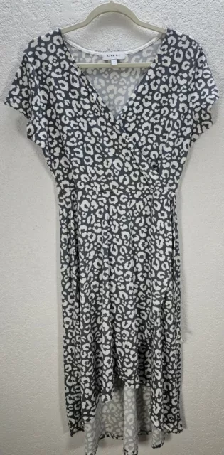 Gilli Black White Wrap Dress Soft Asymmetric Leopard Print Short Sleeve Sz M