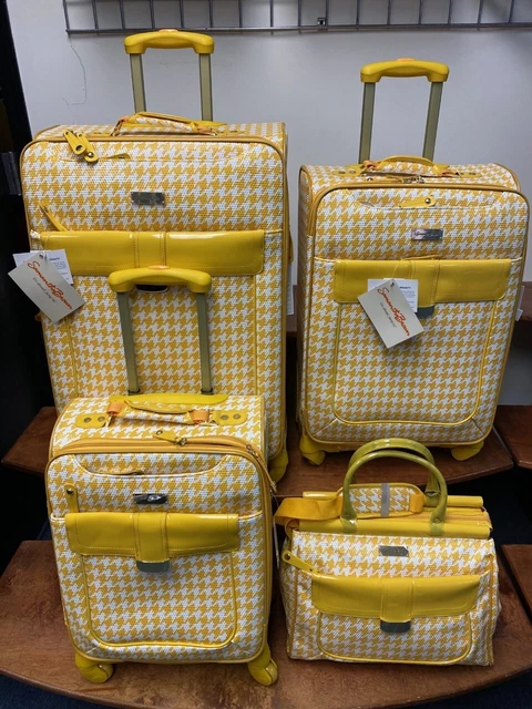 New Samantha Brown Houndstooth 4 Piece Set Yellow / White Color Spinner