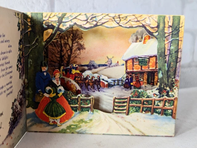 Vintage 1940's Christmas Horse Carriage 3d Crinoline Used Greeting Card (EB4668)