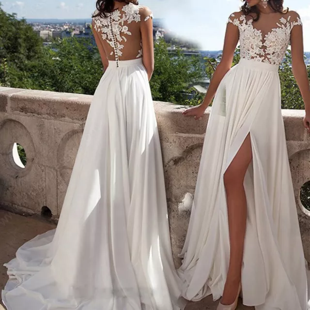 Robe de mariée en dentelle pour soirée fête avec jupe en mousseline de soie e