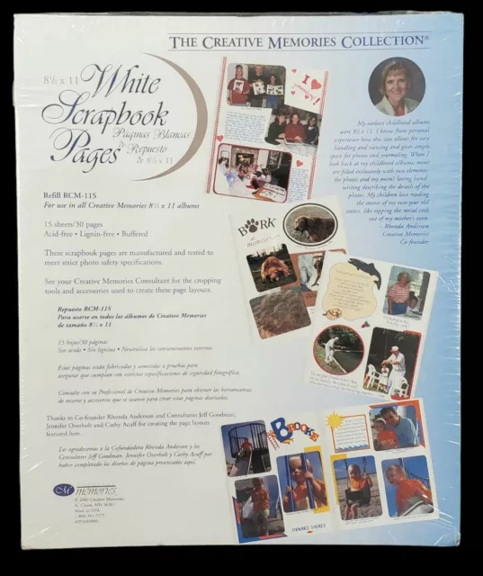 Libro de recortes de recarga Creative Memories 15 páginas 8 1/2 x 11" blanco NUEVO RCM-11S (2000)