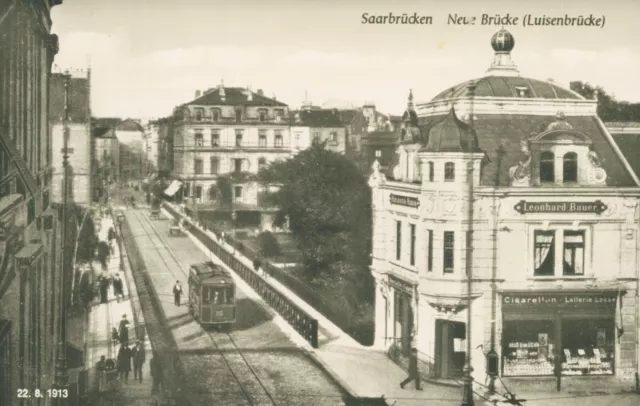 AK Saarbrücken, Luisenbrücke, Viktoriastraße, Straßenbahn