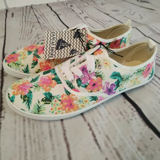 Tennis 8 / 9 L Floral Canvas Shoes Sneakers Casual Slip For Women Girls 2