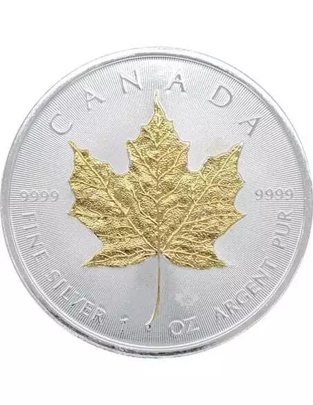 GILDED Maple Leaf 1 Oz Silver Coin 5$ Canada 2024