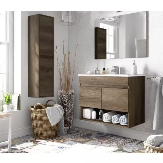 Arredo mobile bagno sospeso 80 cm con lavabo specchio pensile colonna ante 12|0/